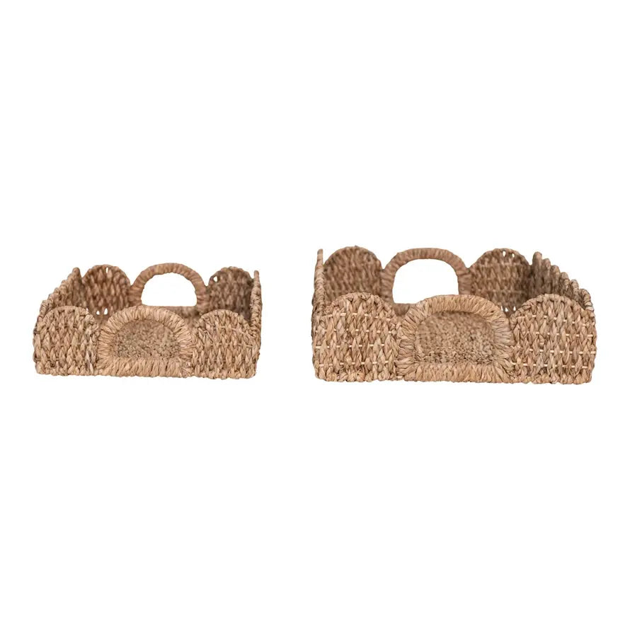 Braided Bankuan Tray with Handles & Scalloped Edge | Rustic Decor