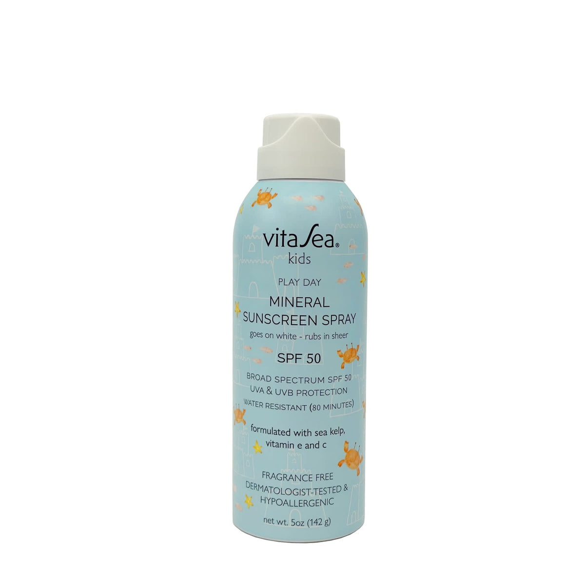 Front view of Kid Mineral sun care product in a white bottle with blue cap.