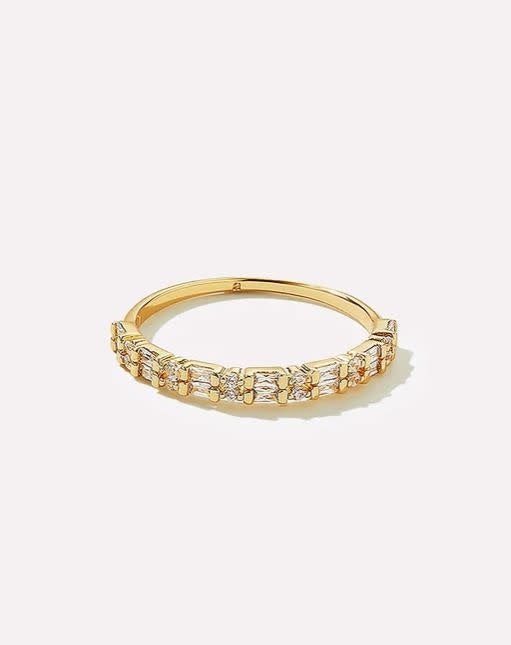 Darcy stackable ring in gold with baguette-cut and round cubic zirconia stones