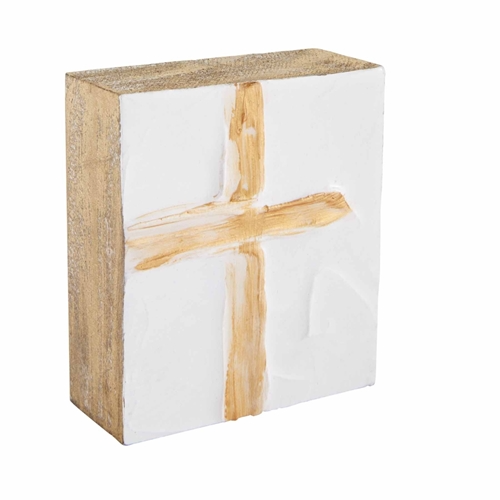 Square pine wood plaque with hand-painted gel texture, lacquer finish, metallic foil side detail.