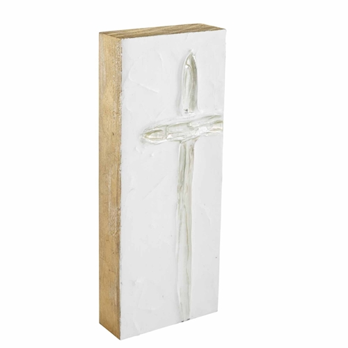 Square pine wood plaque with hand-painted gel texture, lacquer finish, metallic foil side detail.