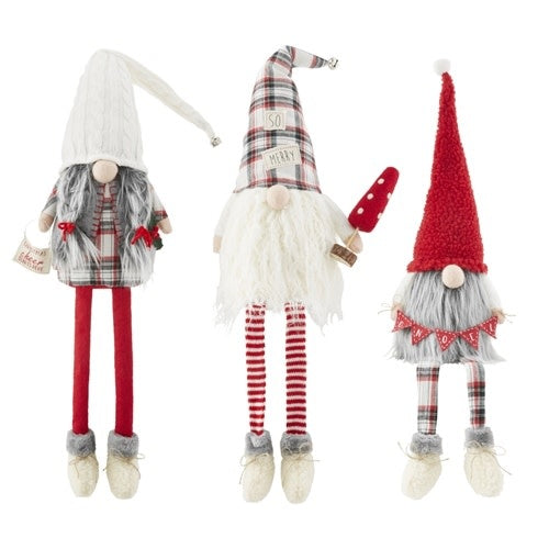 Wool felt Christmas gnome with dangle legs on a weighted base