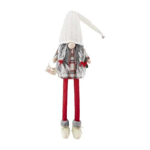 Wool felt Christmas gnome with dangle legs on a weighted base