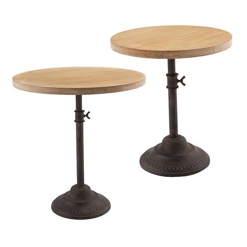 Adjustable pine wood server with cast iron pedestal base