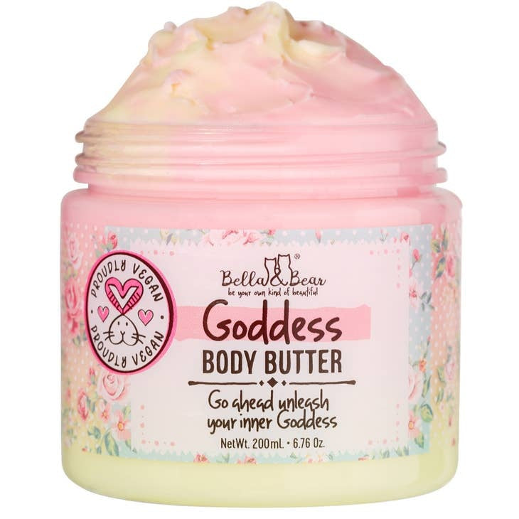 6.7oz vegan goddess body butter in a white jar with tropical scent