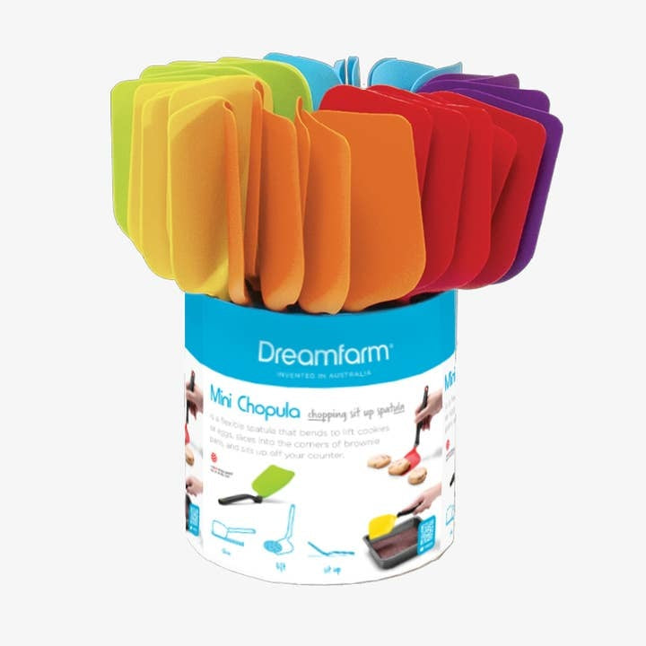 Mini Chopula flexible nylon cookie turner with angled handle and multicurved head.