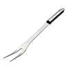 Stainless steel barbeque grilling fork with an oval-shaped handle designed to stay cool.