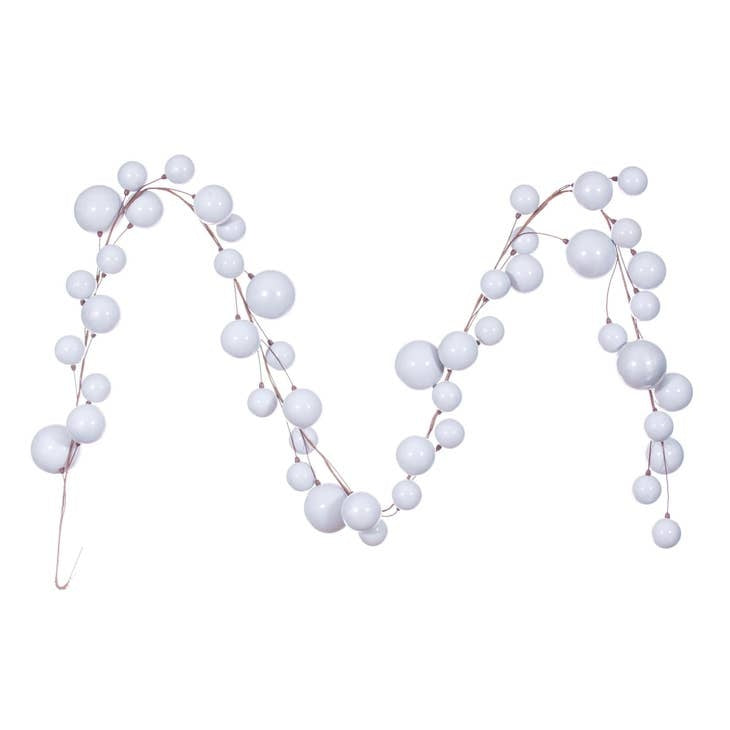 10-foot silver pearl branch ball garland with a metallic finish for indoor decoration.