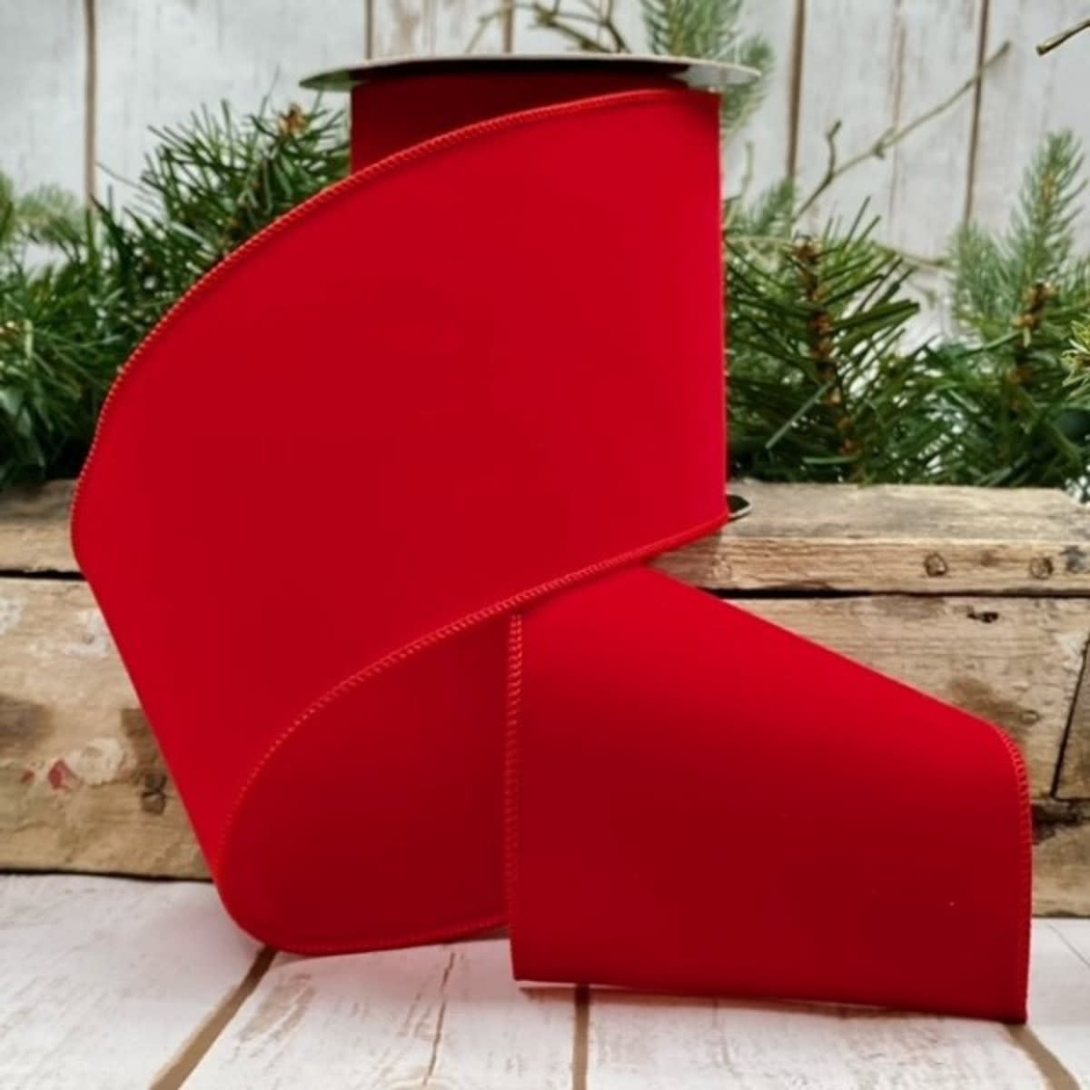 Red velvet fabric roll with double-sided texture