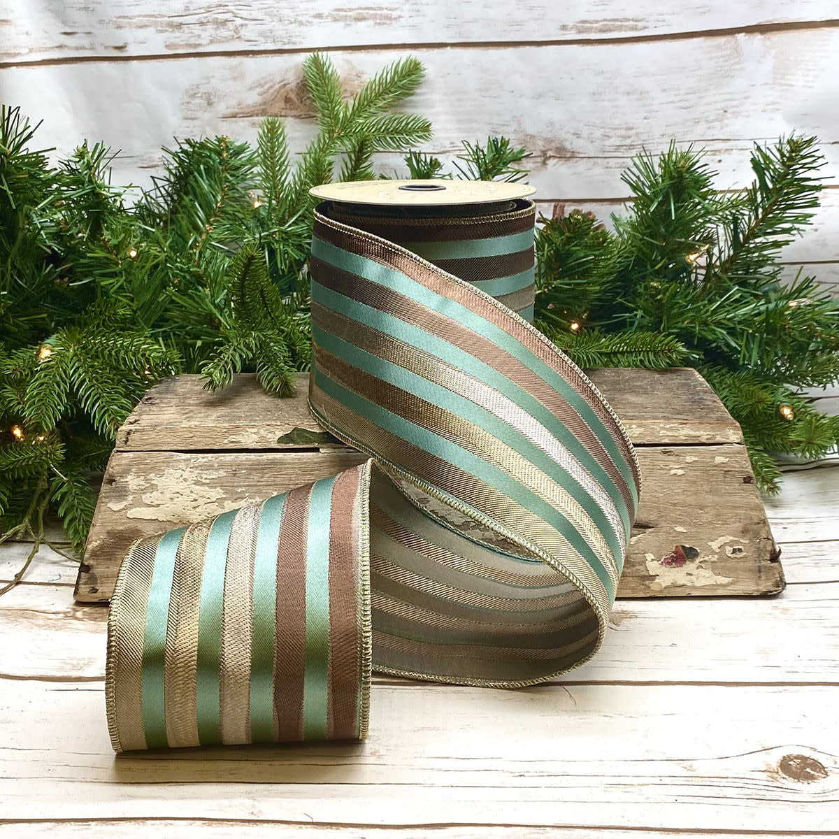 Brown and blue spruce jacquard fabric with irregular stripes pattern