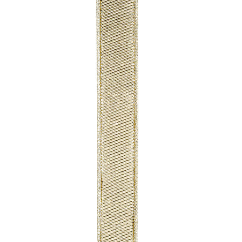 1-inch wide metallic gold ribbon with a velvet texture and wired edges.