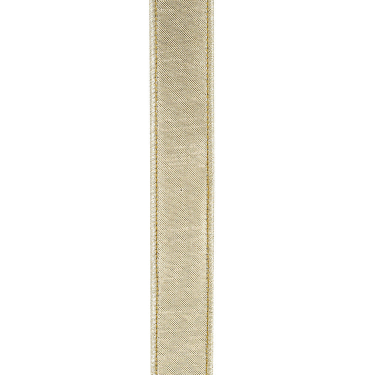 1-inch wide metallic gold ribbon with a velvet texture and wired edges.