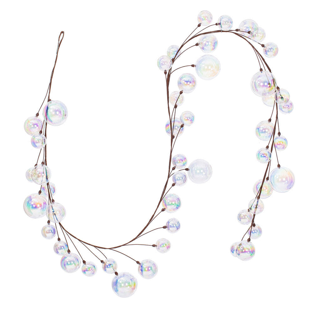 10-foot garland featuring clear iridescent glass-like spheres on thin brown wire branches.