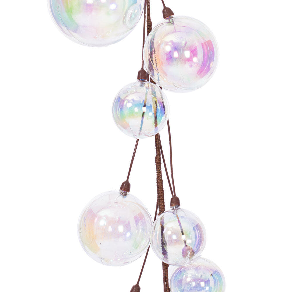 10-foot garland featuring clear iridescent glass-like spheres hanging from brown branch-like cords.