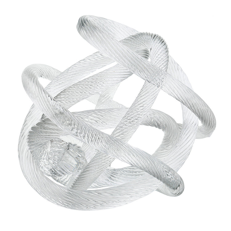 Polished glass decorative knot sculpture with smooth surface in neutral tone.