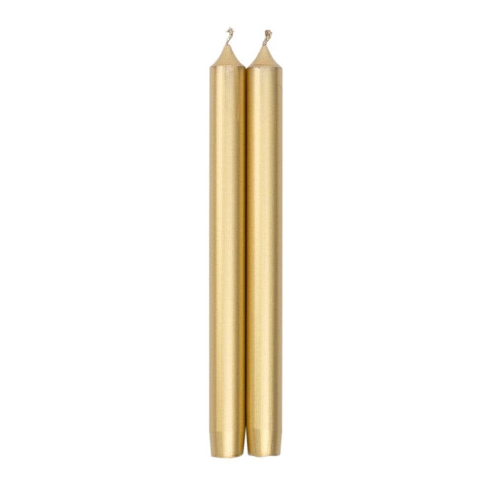 Pair of tapered crown candles with a paraffin and palm wax blend in neutral tones.