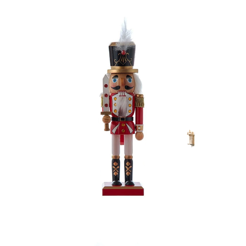 10 inch red and white nutcracker soldier holding a sword