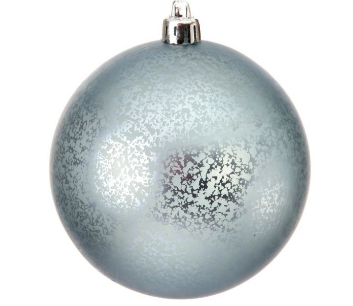 100mm round matte mercury glass Christmas ornament in a soft blue finish with a mottled texture.