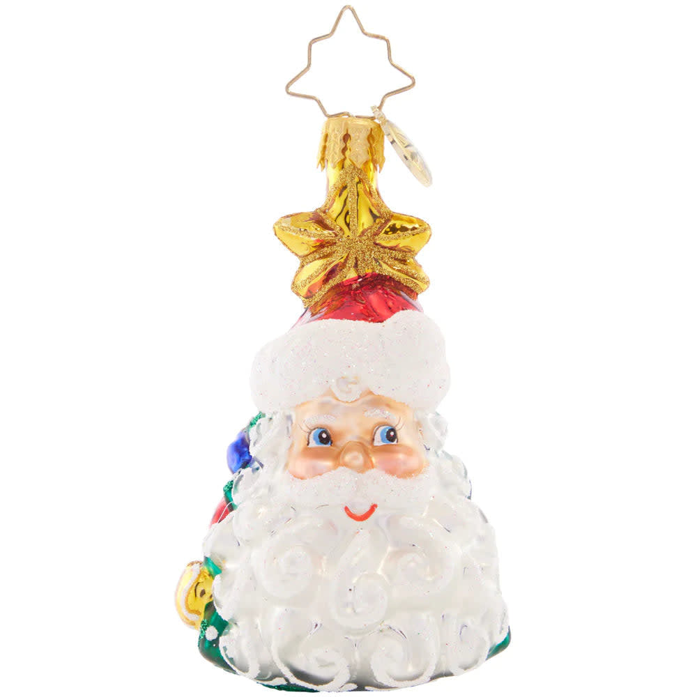 Christmas All Around Gem ornament showing Santa Claus and a decorated tree on all sides.