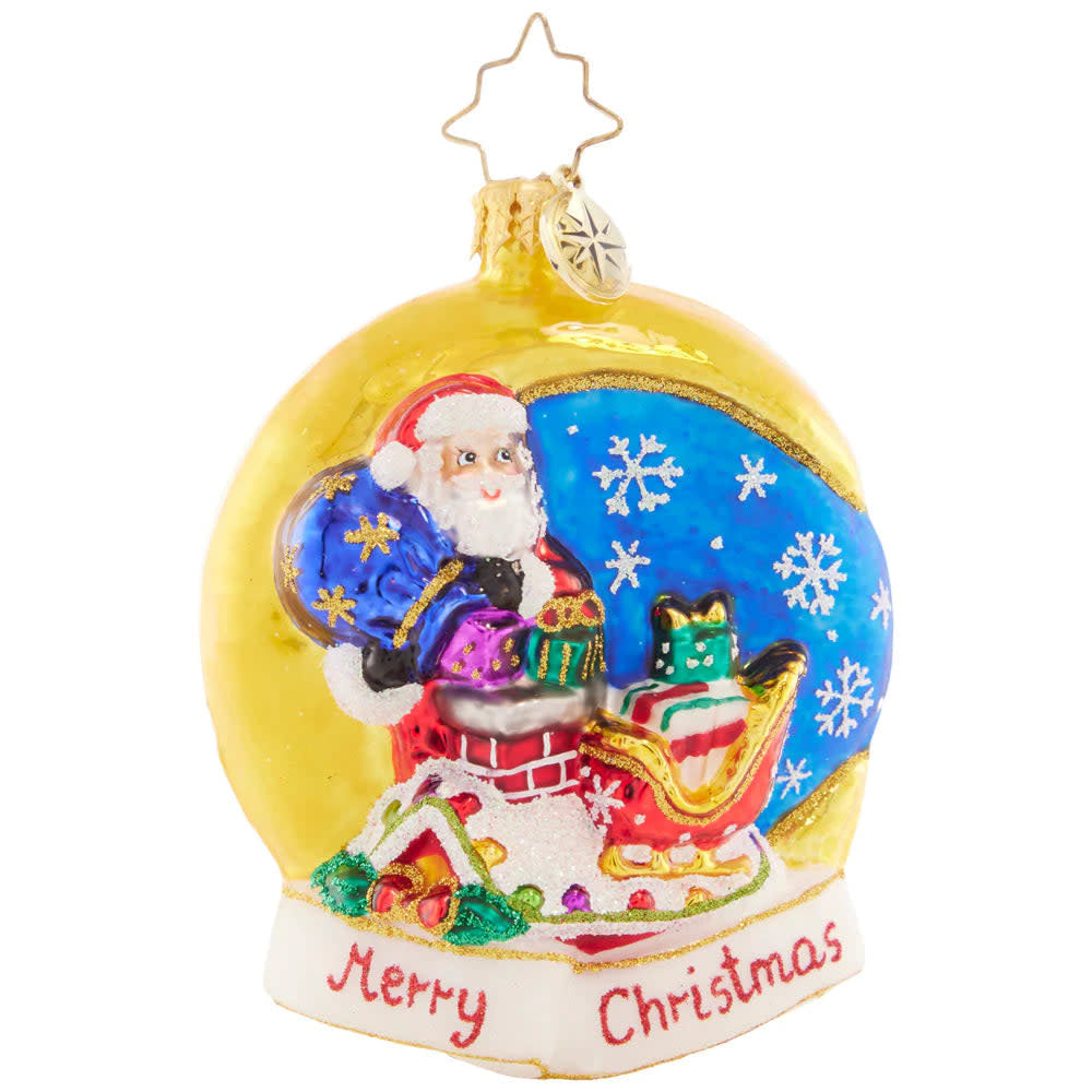 Crescent Moon Christmas Gem ornament featuring Santa on snow with a crescent moon silhouette.