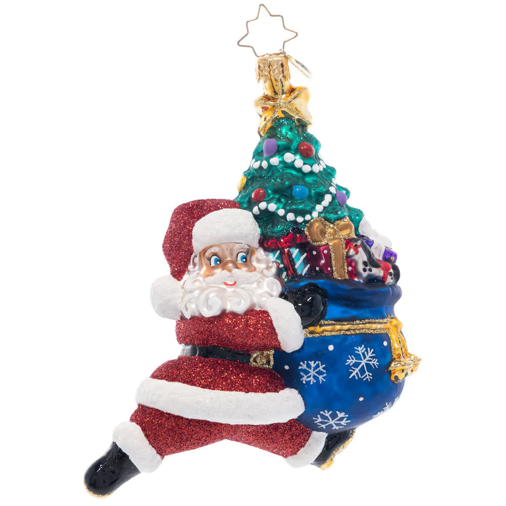 Santa's Sprint ceramic mug featuring a festive red and white illustration of Santa racing with reindeer.