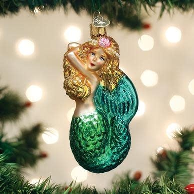 Seashell Mermaid Ornament in cream with pink shell accents