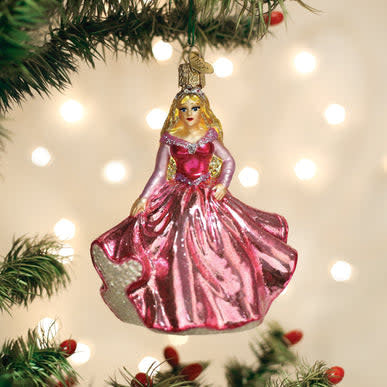 Pink princess ornament with flowing gown holding a wand