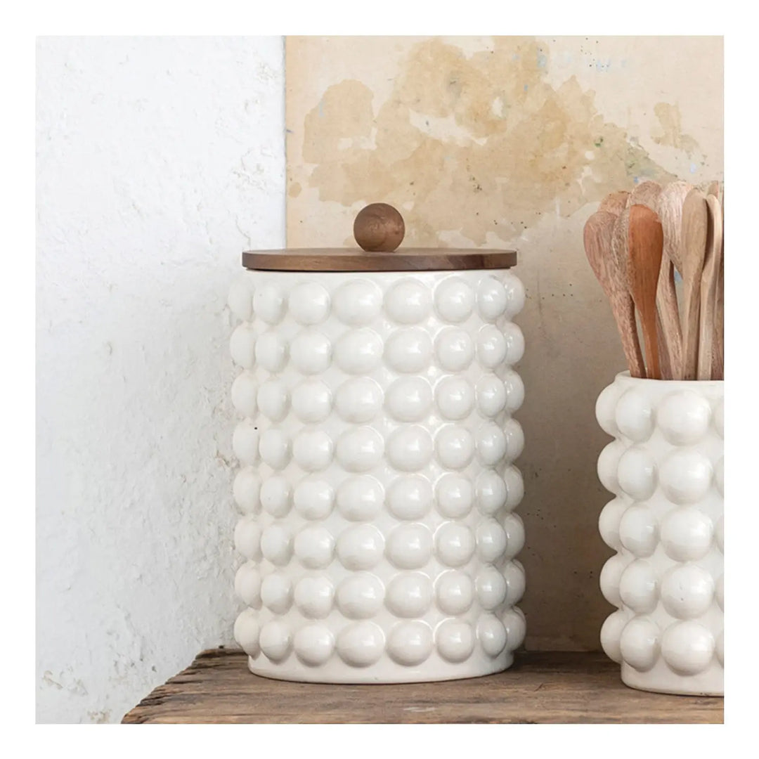 10.25" Stoneware Canister with Wood Lid