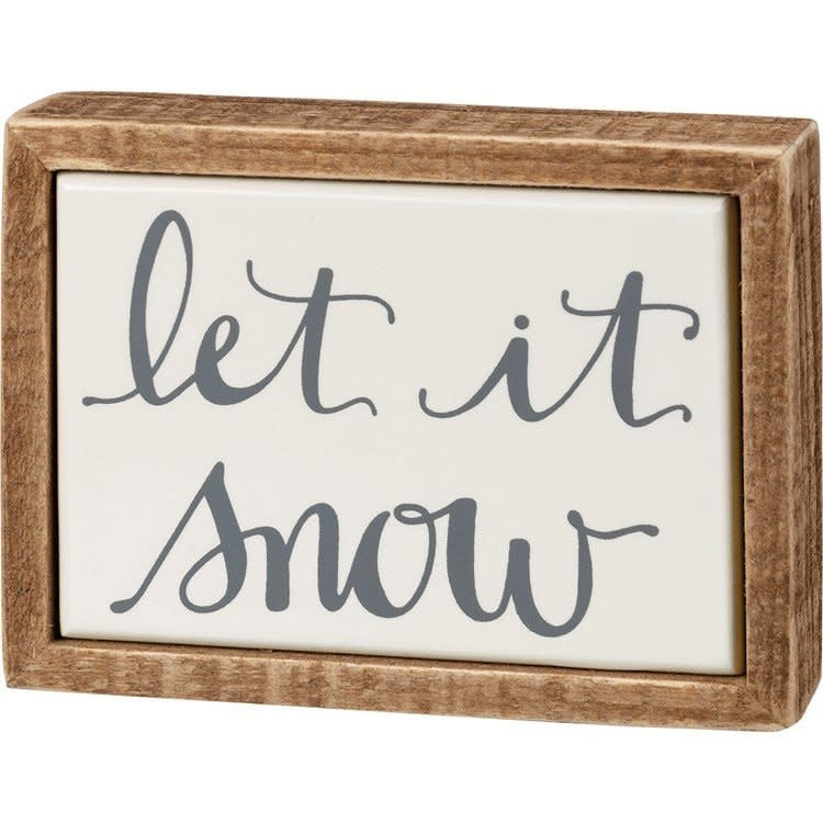 Wooden box sign mini with tile-like finish featuring hand-lettered Believe sentiment in festive Christmas collection