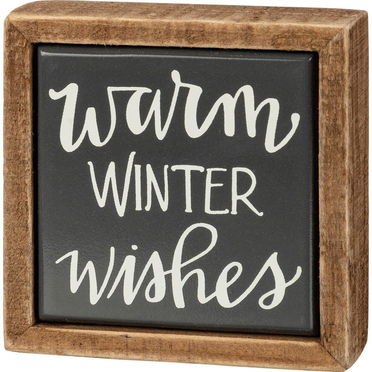Wooden box sign mini with tile-like finish featuring hand-lettered Believe sentiment in festive Christmas collection