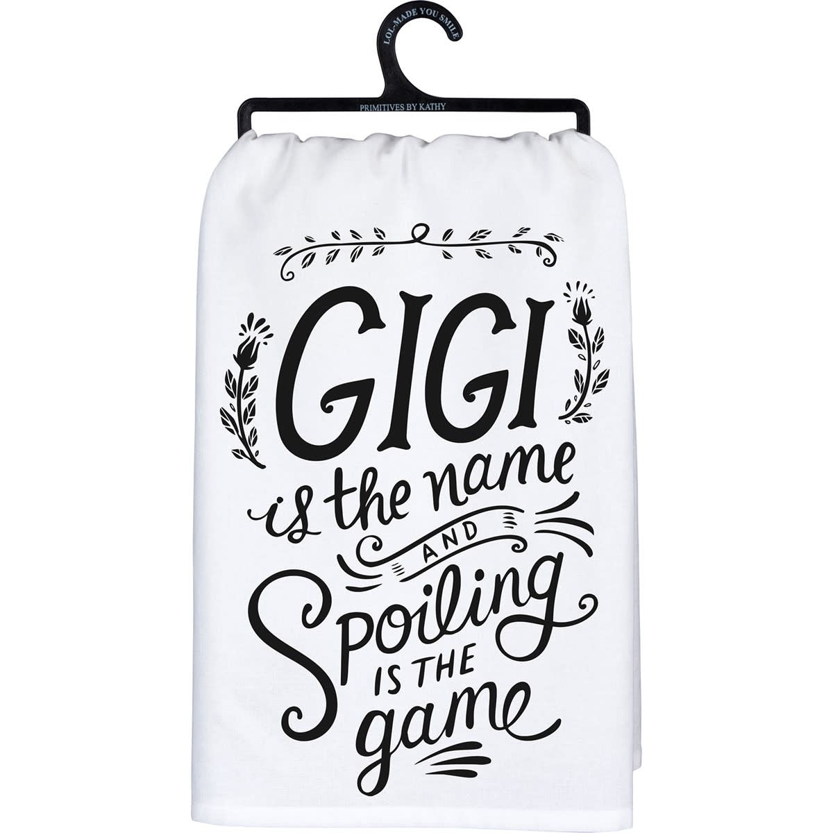 Black cotton kitchen towel with white text reading 'Remember As Far As Anyone Knows We Are A Nice & Normal Family'