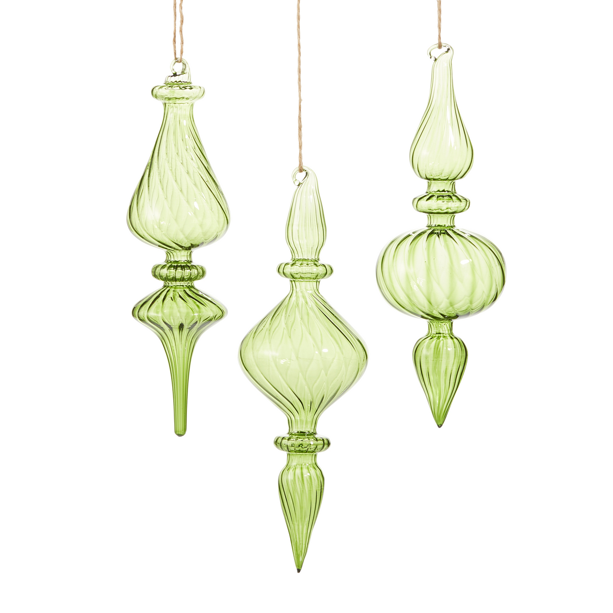 10" Green Transparent Finial Ornament - Sold Individually