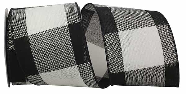 Black gingham check stitched grande fabric roll with white grid pattern