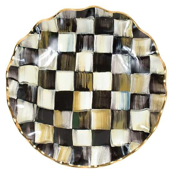 Ivory ceramic fluted dessert plate with gold lustre rim and Courtly Check pattern