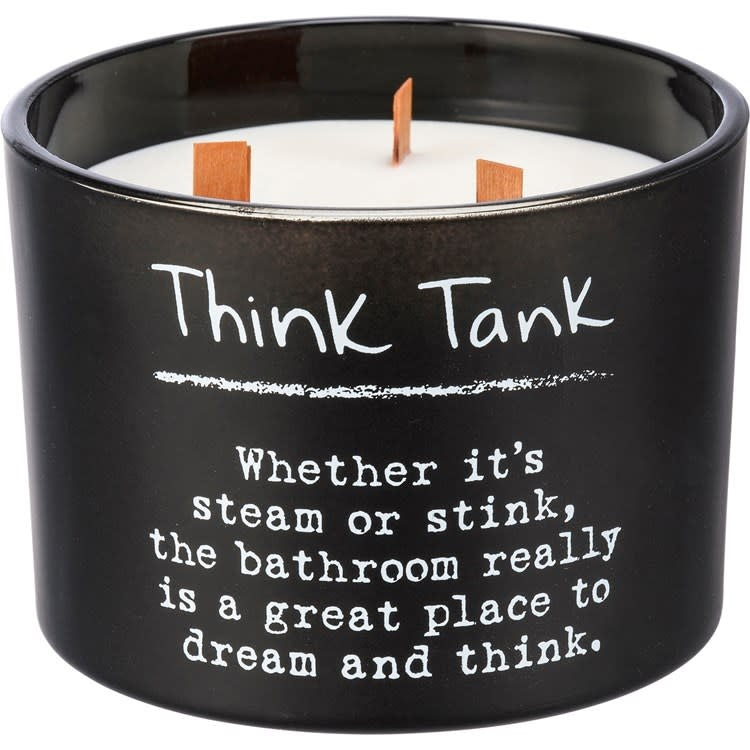 Matte black glass vessel containing a soy lavender candle with three wooden wicks.