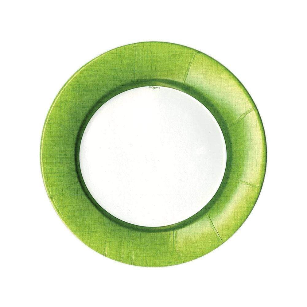 Round paper salad plate with linen border pattern in beige tone