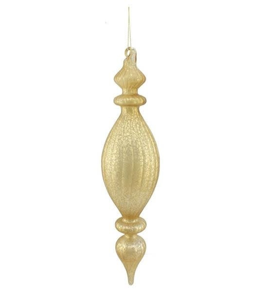 Mercury glass finial with dark rich tones in a vintage ornamental silhouette.