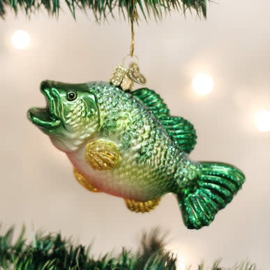 Largemouth Bass fishing ornament figurine in natural green color with detailed scales.