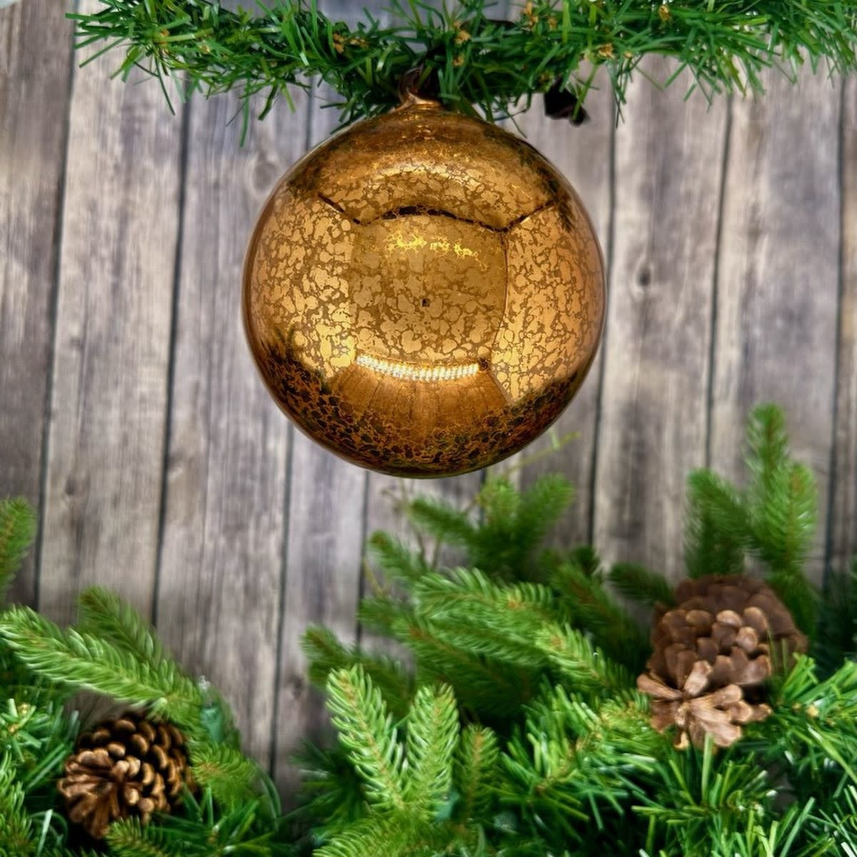 Hand-blown copper mercury glass ornament with vintage shine