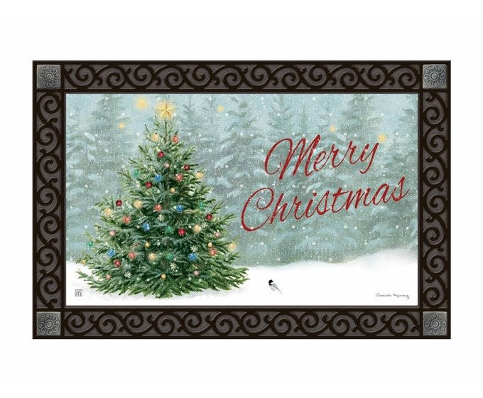 Light The Tree door mat with non-slip recycled rubber backing