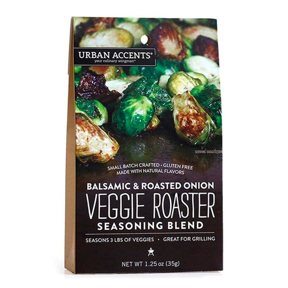 Urban Accents Balsamic & Roasted Onion Veggie Roaster seasoning blend in a 1.25oz paper pouch.