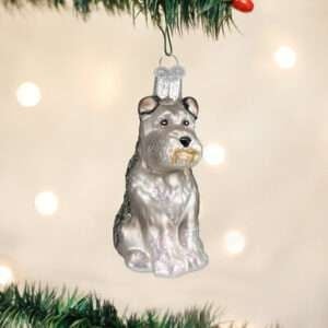 Grey Schnauzer dog ornament with detailed wireframe silhouette on a grey background.