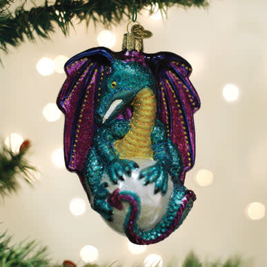 Fantasy Dragon ornament in gold metallic finish with intricate winged serpent silhouette.