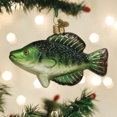 Crappie fishing lure ornament in natural colors with realistic fish scales.