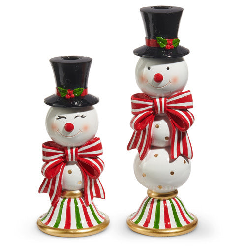 Happy Snowman Candlesticks - Sold Individually