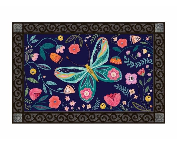 Rectangular recycled rubber doormat tray with non-slip backing in neutral tone.