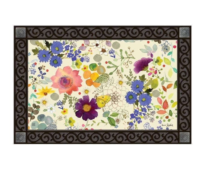Rectangular recycled rubber doormat tray with non-slip backing.