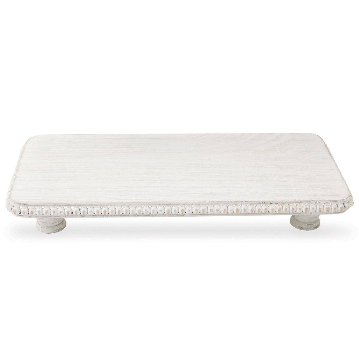 Small mango wood beaded serving board with natural grain pattern.