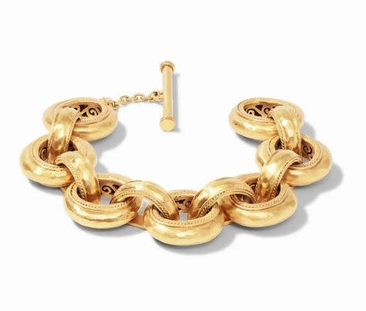 Cannes Demi Link Bracelet in hammered gold with a pierced inner toggle clasp