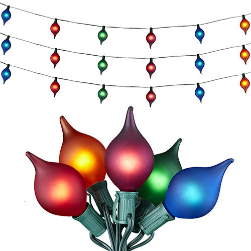 Fourteen-foot multicolor matte Kismet string lights on green wire with steady-on bulbs.